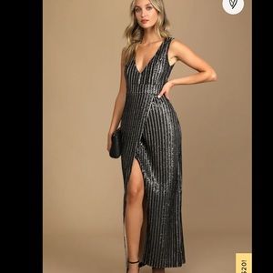 Lulu’s Unforgettable Elegance Black Sequin Sleeveless Maxi Dress Size XS NWOT